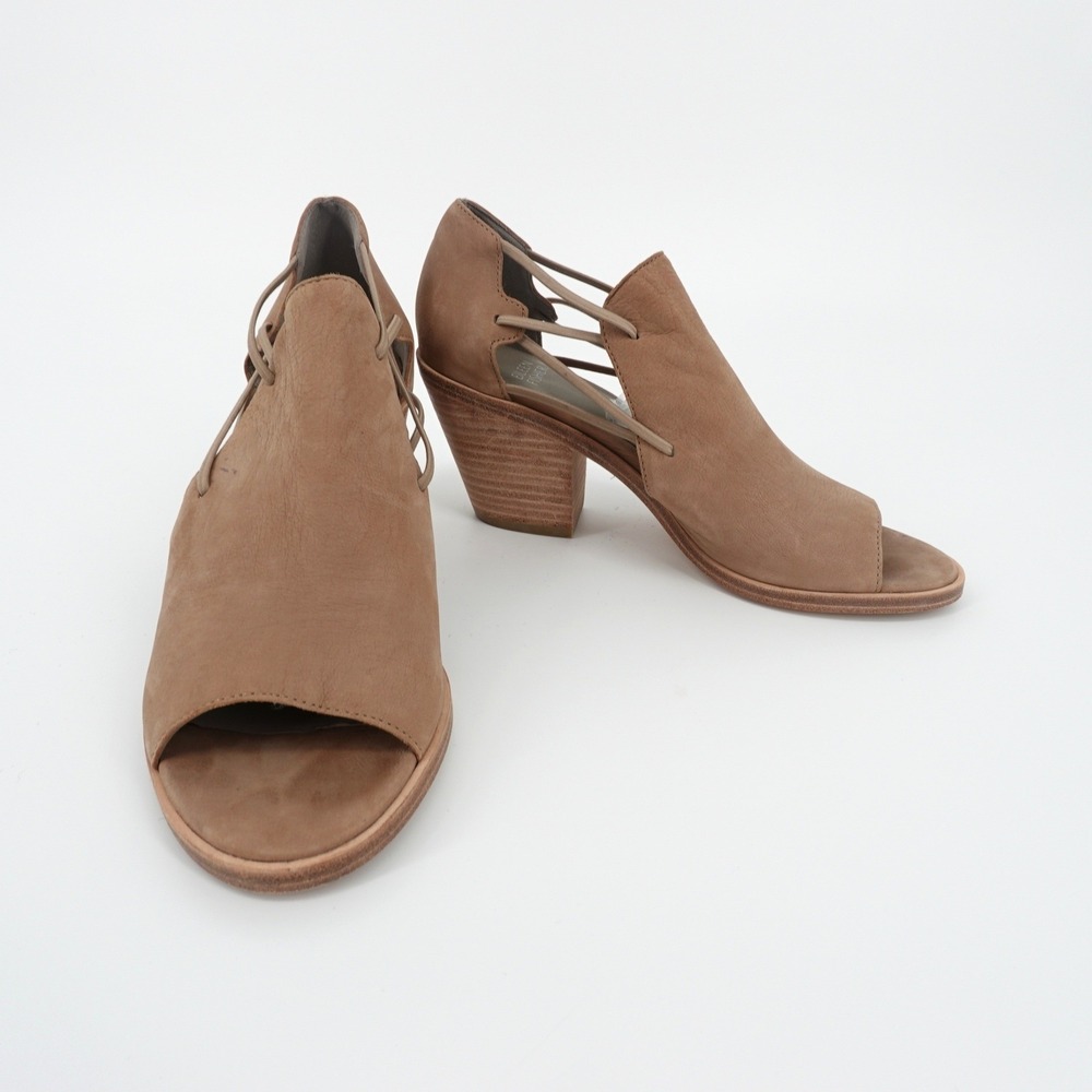 Eileen Fisher Tan Leather Open Toe Block Heel Shootie Booties Size 7